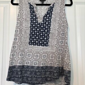 Lucky Brand Navy and White Printed Sleeveless Tunic